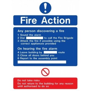 Fire Action Standard Sign (150mm x 200mm) Photoluminescent